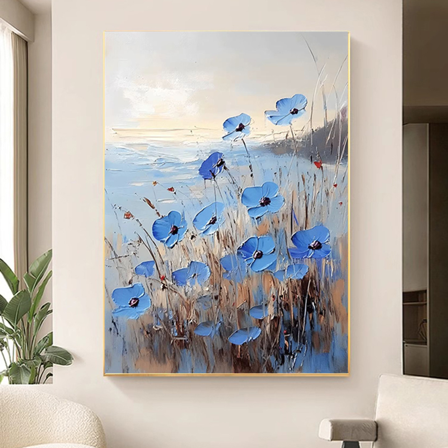 可班手绘油画花卉海景玄关装饰画