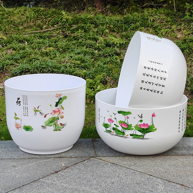 仿白瓷花盆大口径仿陶瓷树脂加厚无孔水培家用阳台碗莲睡莲荷花盆