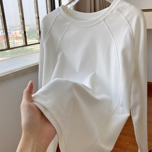 德绒百搭长袖 白色打底衫 休闲中长款 2023新款 T恤 女内搭早秋季