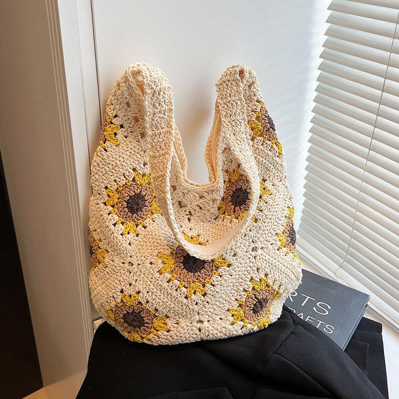 Lee Vsasi田园风向日葵花朵手工编织包女秋季2025新款休闲大容量