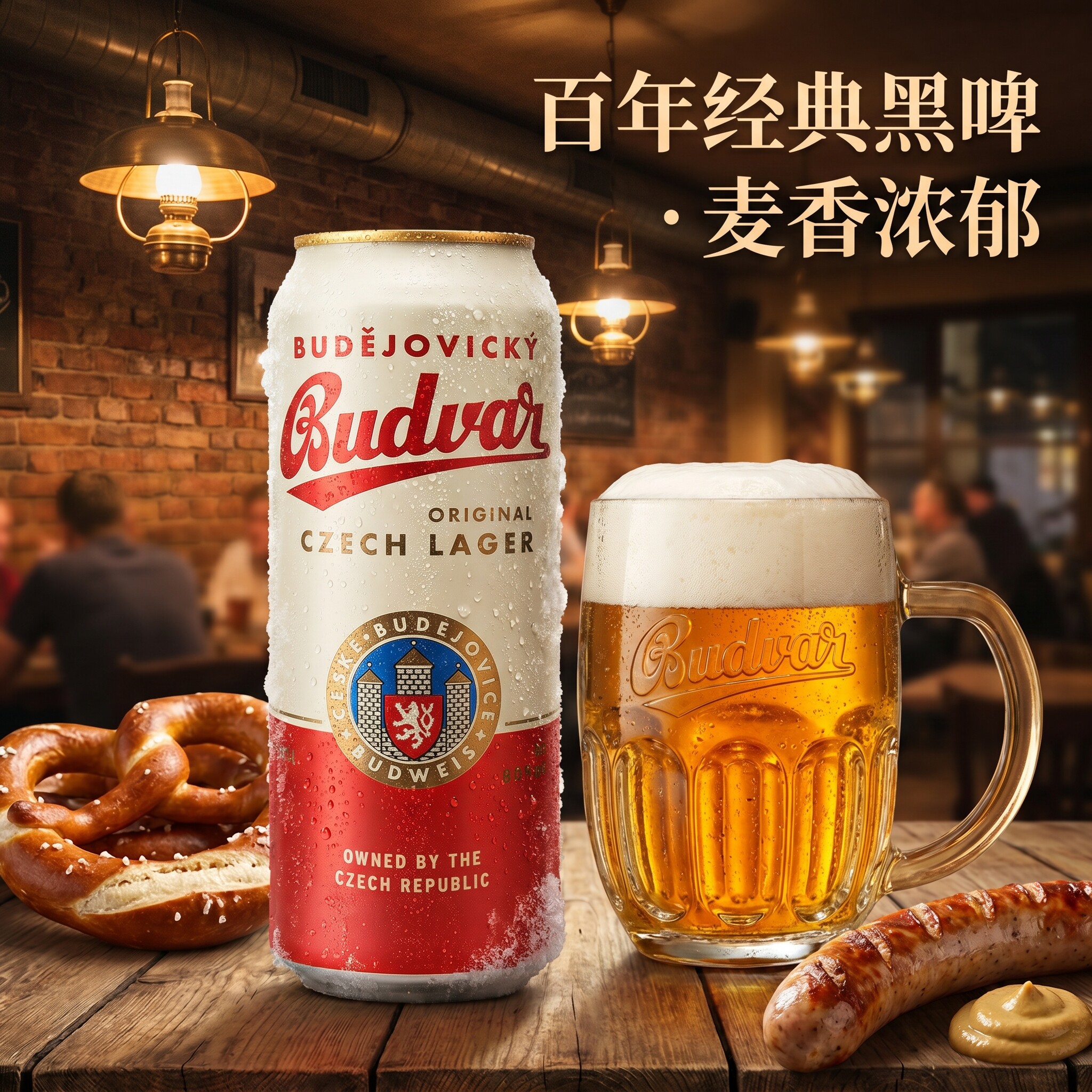 捷克原装进口百得福Budvar皮尔森啤酒500ml*24罐瓶百德福窖藏拉格