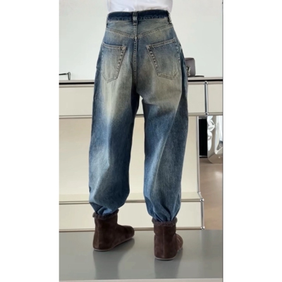 秒发诗歌兰25027韩版舒适牛仔风直筒裤磨破牛仔裤靴裤女2025冬季