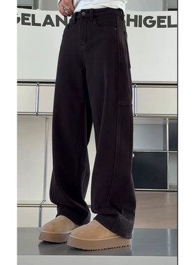 秒发25年新款诗歌兰5387时尚复古舒适风显瘦加绒直筒裤牛仔裤女装