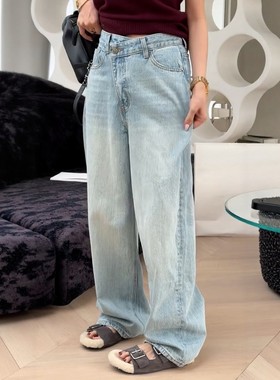 秒发新品诗歌兰16998不规则牛仔裤宽松直筒小众女裤百搭2025秋款