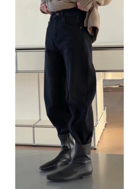 现货诗歌兰15083设计感简约中性风加绒牛仔裤靴裤2025冬季女装新