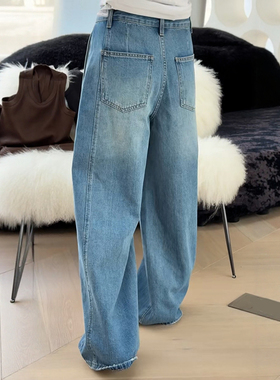 秒发53144直筒牛仔裤简约宽松拖地裤显瘦2025早秋新款女装