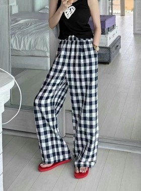 秒发诗歌兰58350慵懒简约温柔格子阔腿裤防晒休闲裤2025新款女装