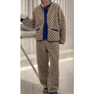 女25年冬季 家居服套装 长裤 现货诗歌兰618慵懒可爱舒适摇粒绒上衣