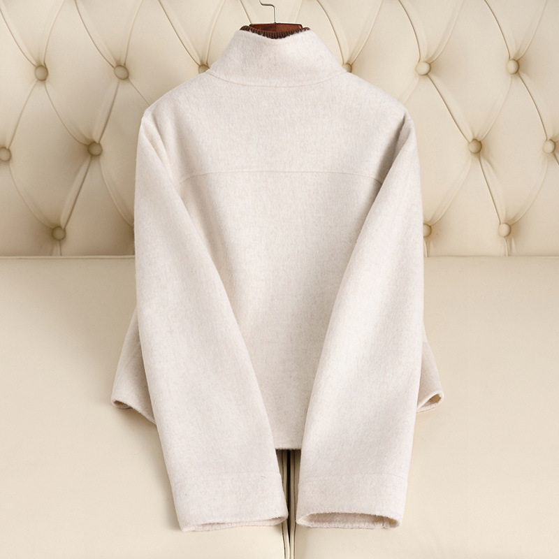 2025秋季新款双面羊毛外套短款小香风白色感毛呢外套女小个子
