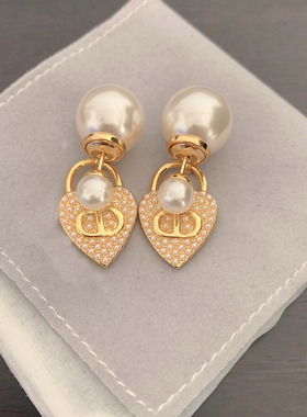 小米珠爱心两戴款珍珠耳钉大小球球耳环甜美百搭耳饰女