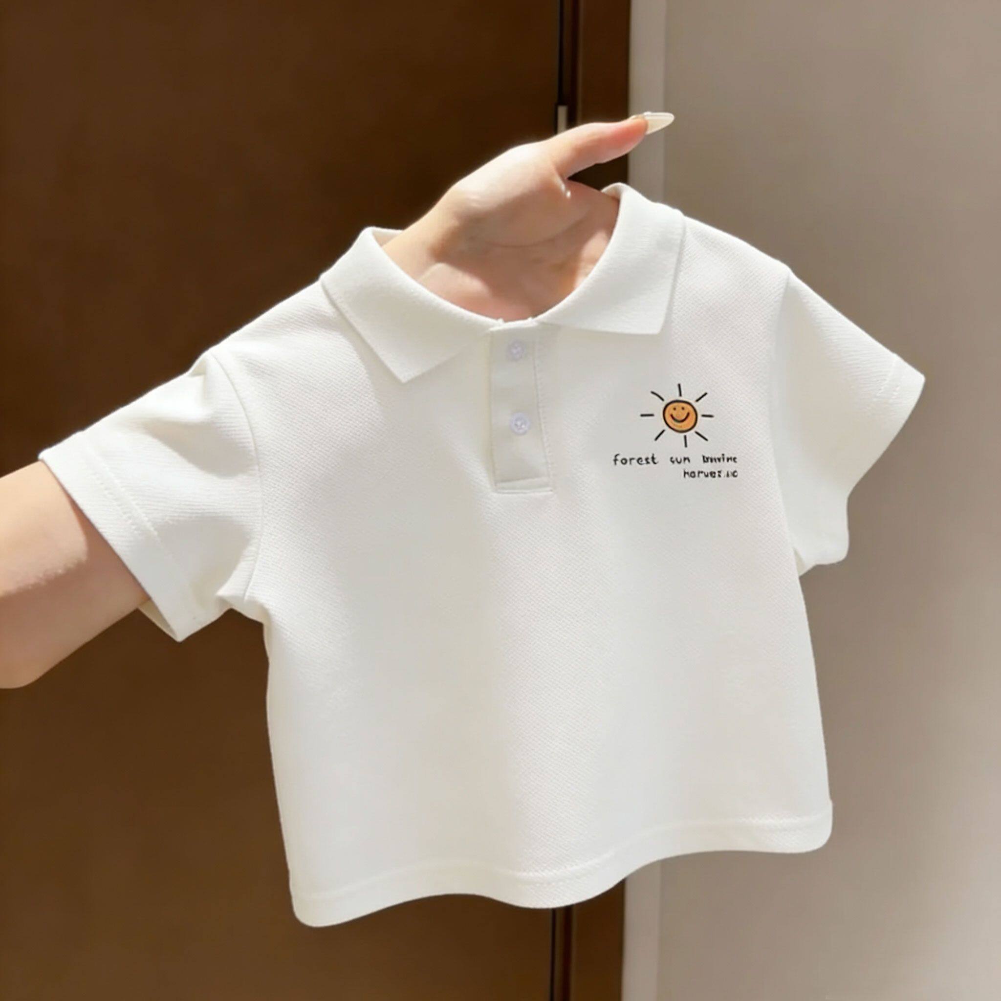 POLO衫短袖男宝宝夏季韩版可爱印花休闲翻领T恤潮中大童白色上衣