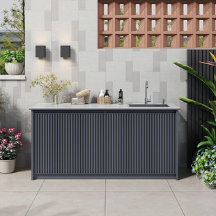 户外铝合金格栅门花园庭院洗手盆阳台收纳柜水槽一体防水岩板定制