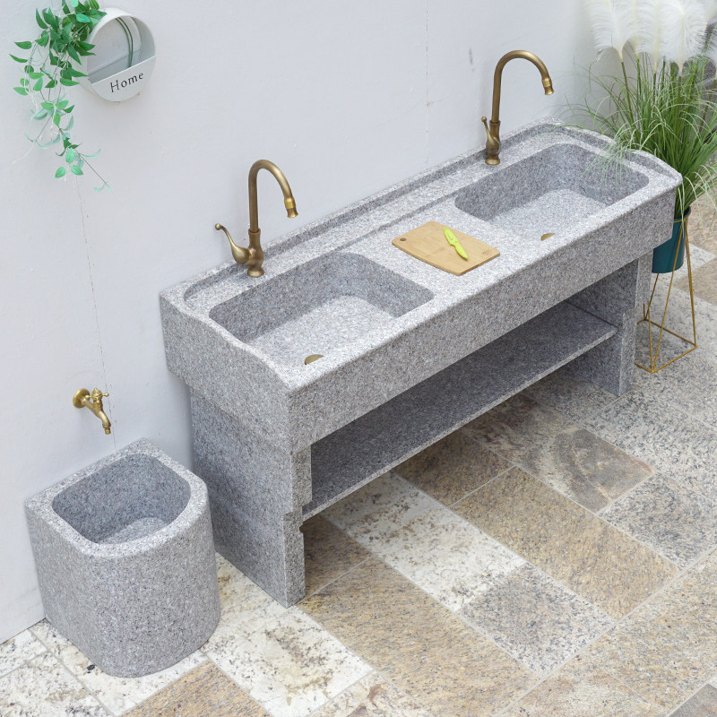 石头洗衣池台盆带搓衣板整体花岗岩大理石水槽户室外庭院阳台家用