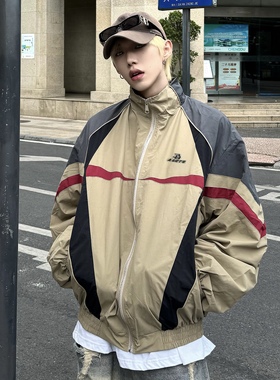Asrts 新款高级感潮牌外套男款oversize美式夹克男冲锋衣运动拼接