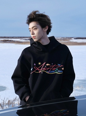 正品 Asrts卫衣男彩色发泡字母重磅美式潮流情侣刺绣连帽上衣女