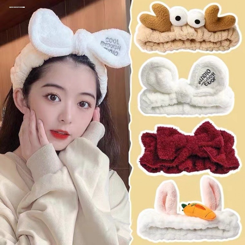 韩国可爱洗脸束发带女简约网红猫耳朵头箍毛绒敷面膜宽边头巾头套