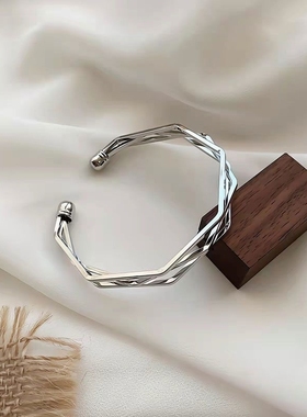 欧美极简手镯三线立体五层菱角不规则手环百搭情侣手镯