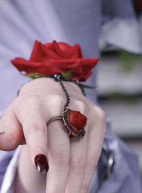 朋克风蕾丝手腕复古哥特配饰手链lolita手饰小众万圣节玫瑰花红色