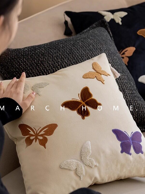 法式覆古易接近奢华蝴蝶新中式大厅沙发卧室床头枕头靠垫法式中国