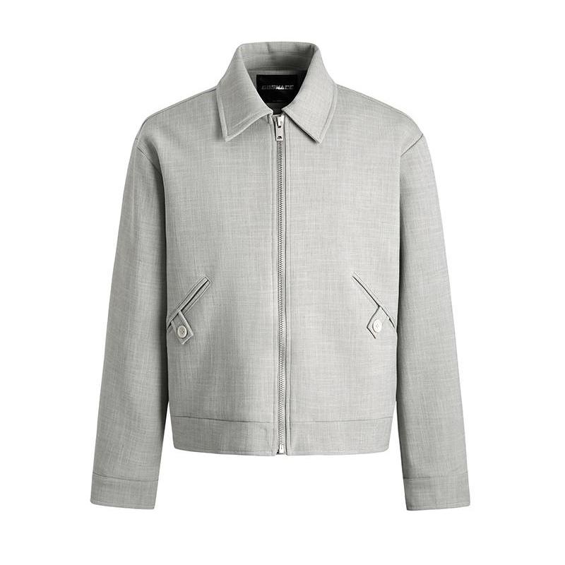 GOSNACE/GOS 竖纹翻领短宽麻灰色拼接立体剪裁cleanfit夹克