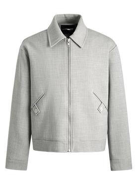 GOSNACE/GOS 竖纹翻领短宽麻灰色拼接立体剪裁cleanfit夹克