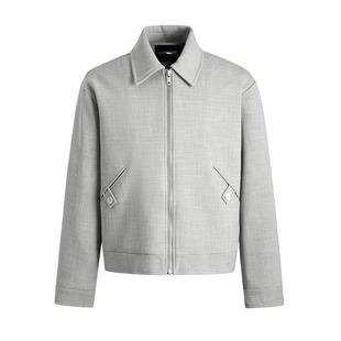 GOSNACE/GOS 竖纹翻领短宽麻灰色拼接立体剪裁cleanfit夹克