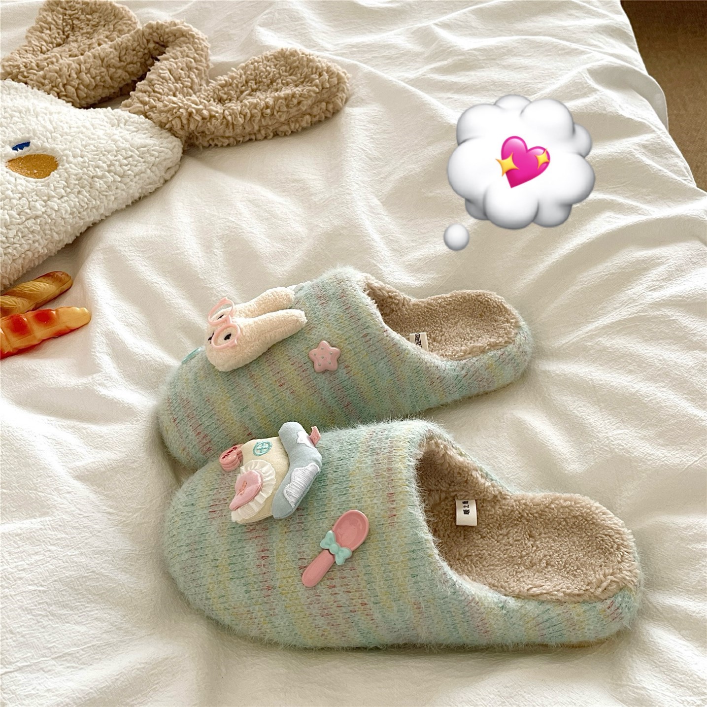 米菲过家家~！多巴胺diy可爱棉拖鞋女居家外穿保暖冬季毛毛拖鞋潮