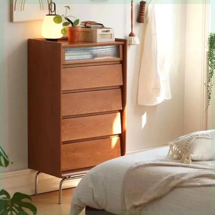 北欧实木复古五斗柜现代简约卧室收纳抽屉柜客厅电视柜旁中古边柜