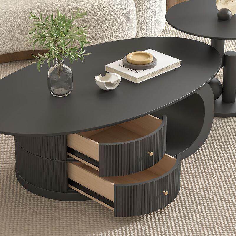 椭圆形岩板茶几客厅家用现代高级简约小户型奶油