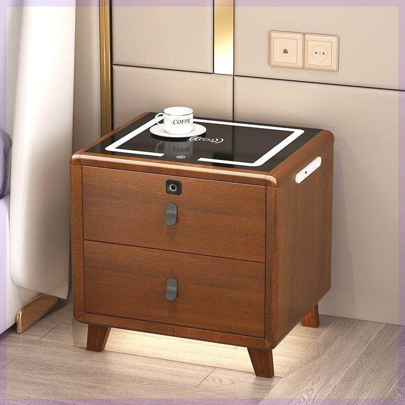 智能床头柜实木多功能一体简约卧室家用床边柜无线充电指纹锁音响