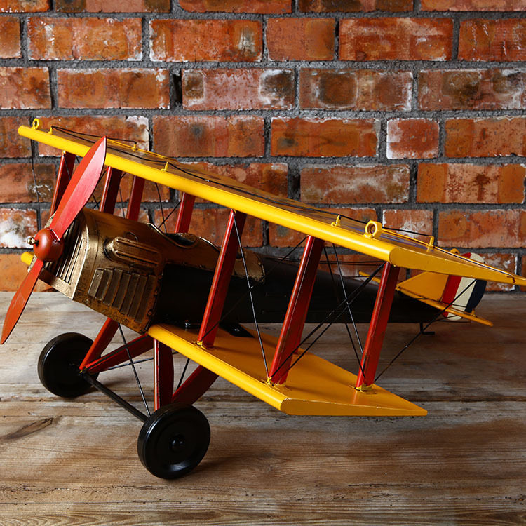 仿古铁皮德国双翼战斗机模型 创意家居铁艺摆件礼品 复古飞机模型