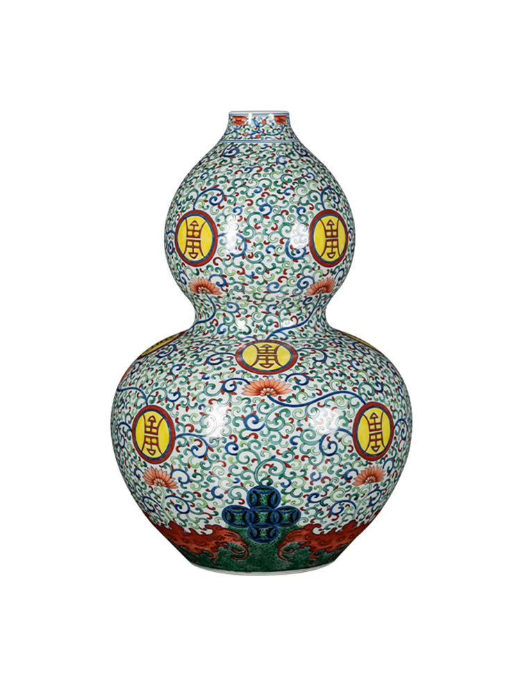 景德镇陶瓷花瓶仿古斗彩葫芦瓶手绘客厅博古架电视柜装饰摆件高档