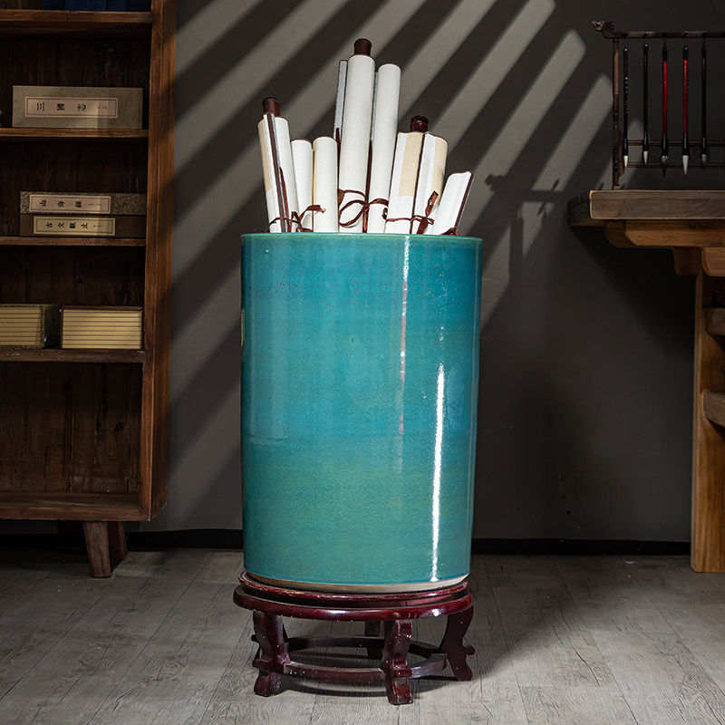 景德镇陶瓷器落地书画 画卷轴缸客厅大号花瓶书房字画 画收纳雨伞