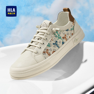 春季 新款 潮流拼接舒适休闲板鞋 免系带布鞋 HLA 小白鞋 海澜之家男鞋
