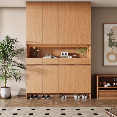 全实木定制进门鞋柜橡木一体靠墙家用入户门口换鞋凳门厅柜收纳柜