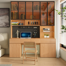 定制橡木实木书桌玻璃书架一体带抽屉书柜儿童学习小户型书房桌子