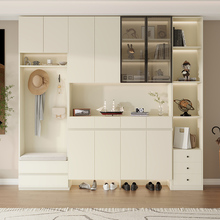 鞋柜定制橡木一体靠墙换鞋凳全实木入户玄关门厅家用门口储物高柜