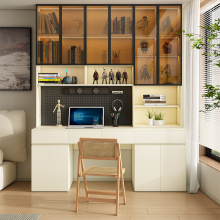 定制全实木带抽屉初中生书桌玻璃书架橡木一体书柜儿童学生学习桌