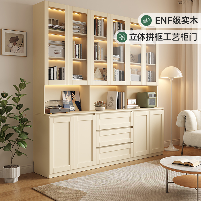 胡桃色实木书柜组合书架一体