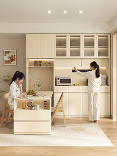 定制全实木餐具柜折叠餐桌集成隐藏壁挂式白橡木玻璃橱柜