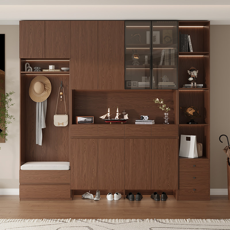 定制橡木鞋柜全实木入户玄关门厅储物高柜家用门口一体靠墙换鞋凳,住宅家具,鞋柜,淘宝优惠券,粉丝福利购,淘宝优惠卷