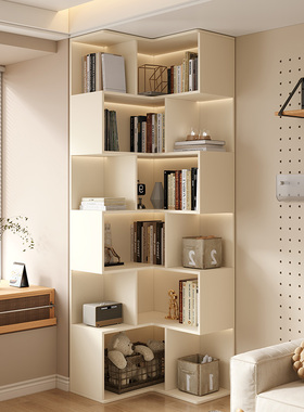 全实木定制书柜转角储物柜客厅白色橡木书架到顶墙角落地置物架