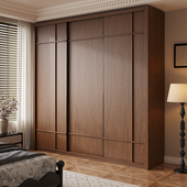 定制实木拉门衣柜家用2024爆款 衣橱胡桃木色中古风橡木移门柜子