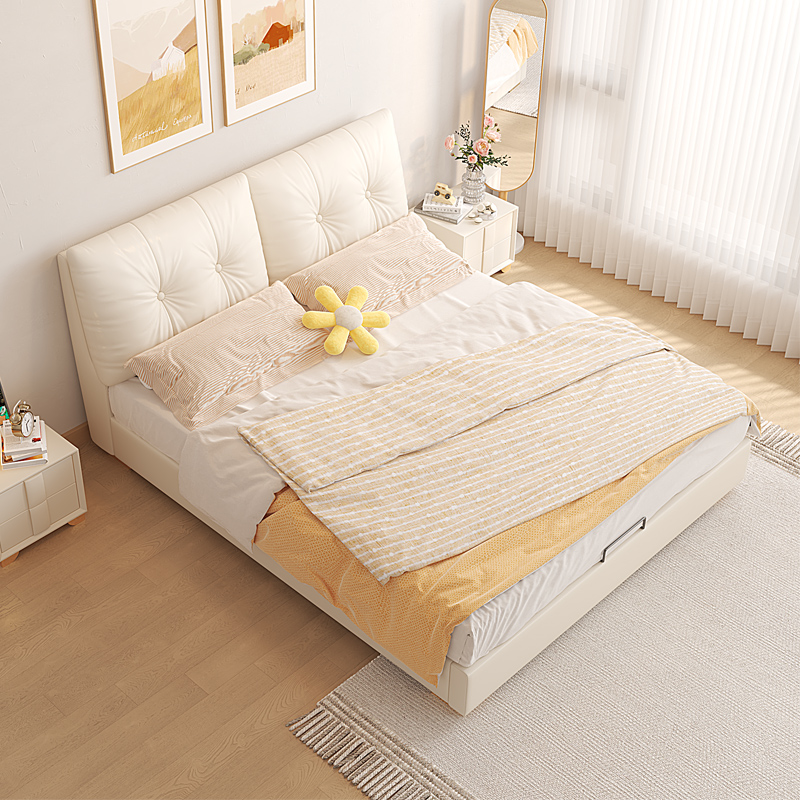 现代简约实木主卧双人布艺床