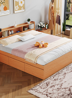 橡木定制全实木床高箱储物床18mm榻榻米2米加宽小户型主卧双人床