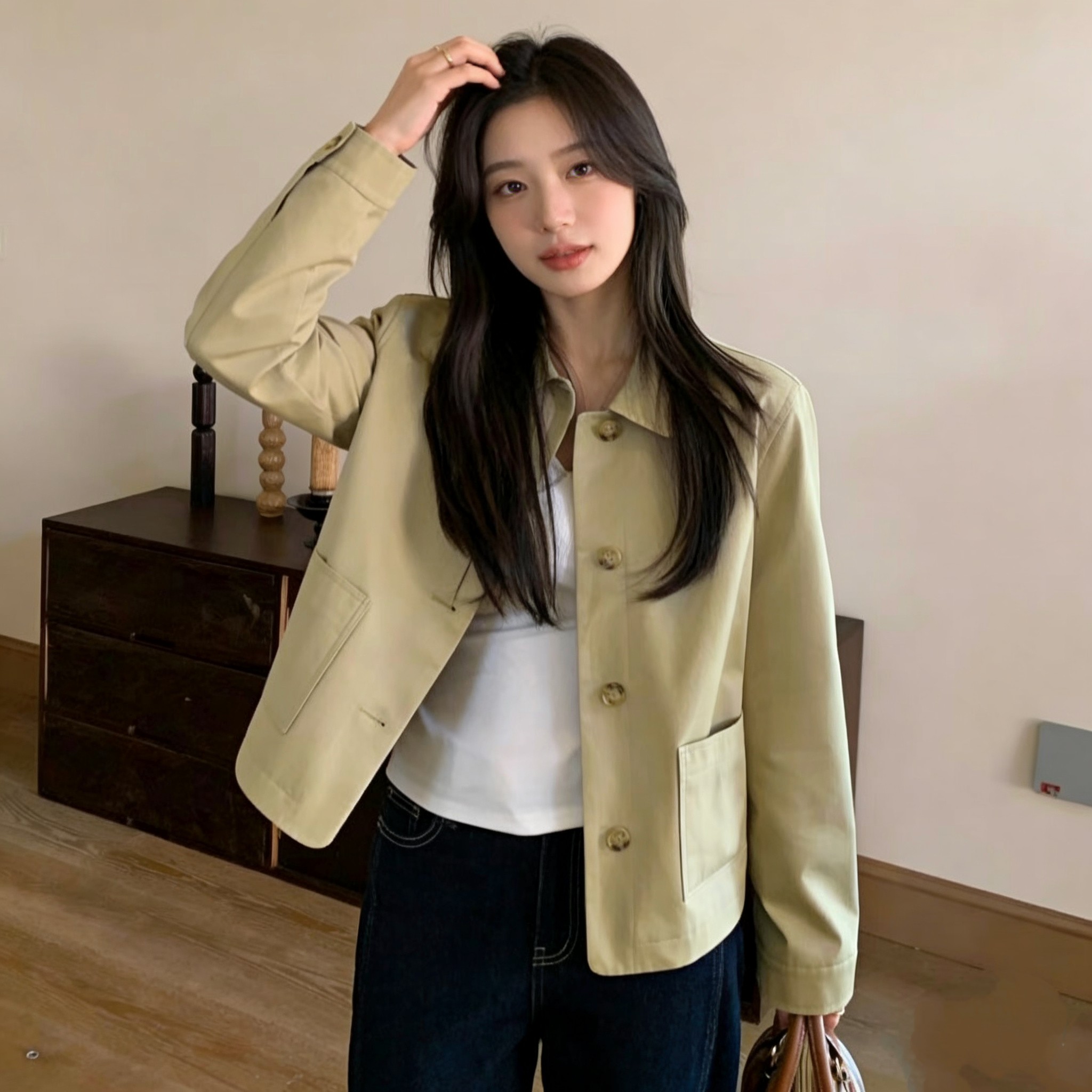 春夏日系简约卡其工装短外套女