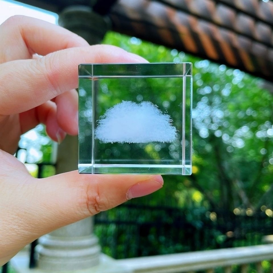 我趣！一个的欢乐！天空飘起了小雨云朵雨点水晶摆件正方形小礼物 家居饰品 桌面摆件 原图主图