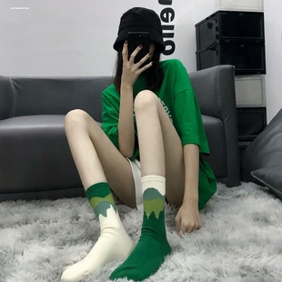 不对称中筒袜子女ab袜个性街头潮流滑板情侣长袜男秋冬韩国ins潮
