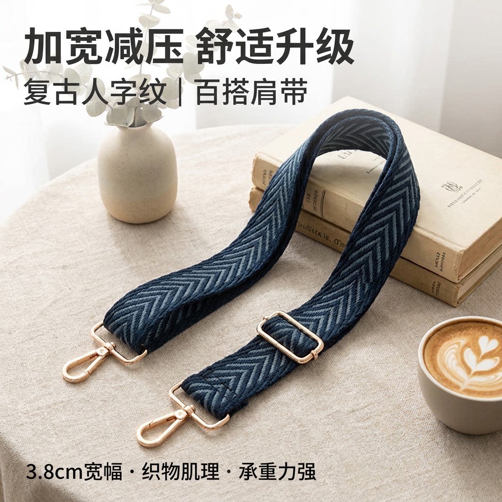 黑蓝色箭头宽肩带包包替换肩带加宽减压舒适斜挎单肩可调节背带款图片