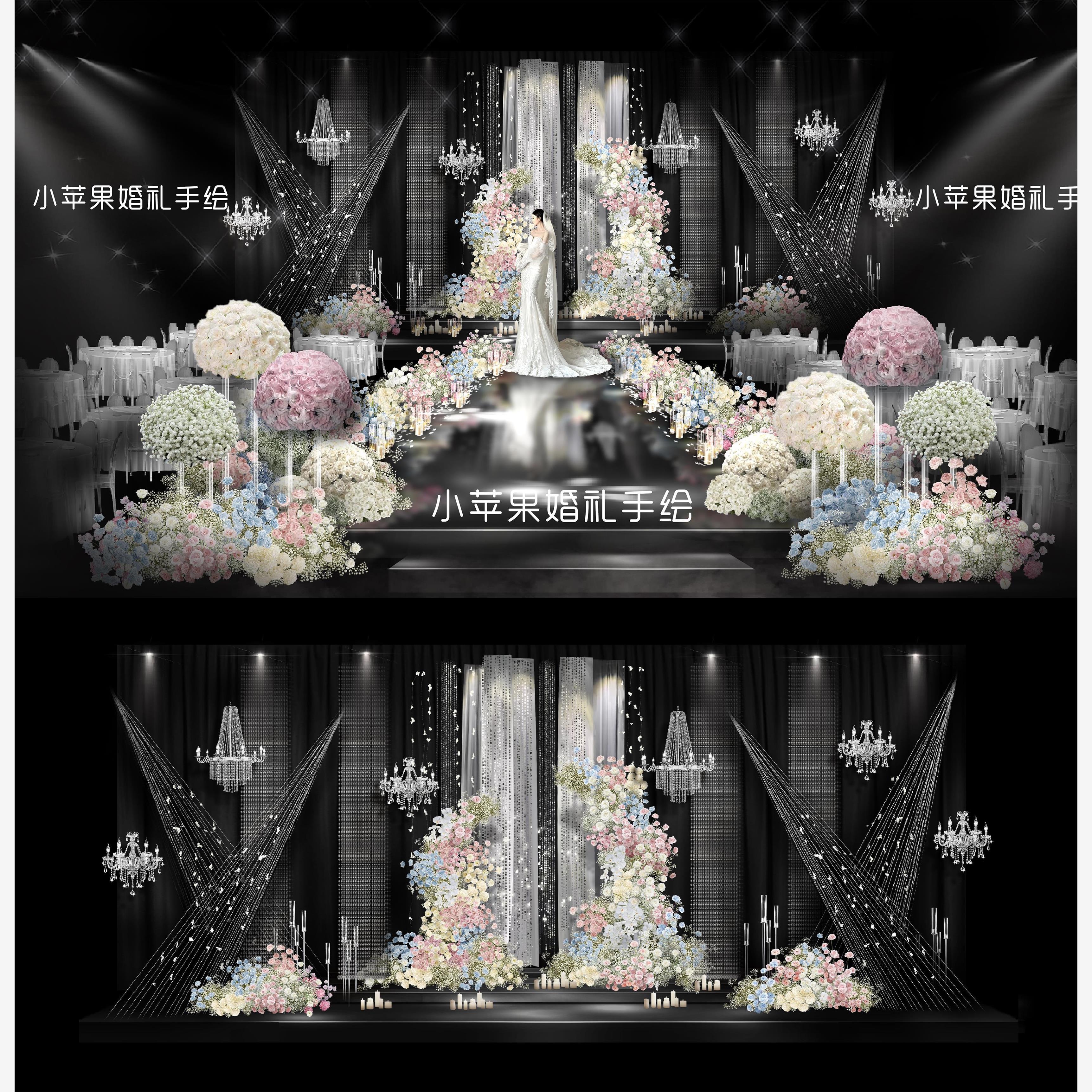 010粉蓝色婚礼效果图韩式满天星婚礼水晶婚礼效果图